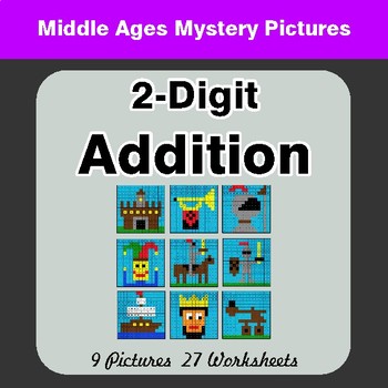 2-Digit Addition - Color-By-Number Math Mystery Pictures - Middle Ages Theme