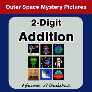 2-Digit Addition - Color-By-Number Math Mystery Pictures - Space Theme