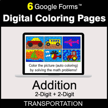 Preview of 2-Digit Addition - Digital Coloring Pages | Google Forms