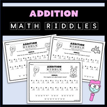 Preview of 2-Digit Addition Math Riddles Worksheet Bundle 