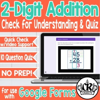 Preview of 2-Digit Addition Quick Check and Quiz Assessment for Google Forms
