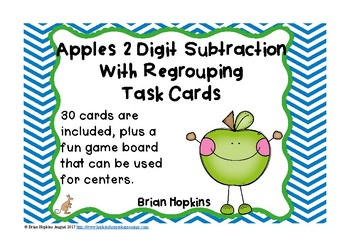 Preview of 2 Digit Subtraction Regrouping Apple Task Cards