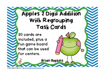 Preview of 2 Digit Addition Regrouping Apple Task Cards