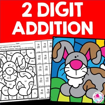 Preview of 2 Digit Addition with Regrouping ANIMALS PETS SPRING Color by Number Code