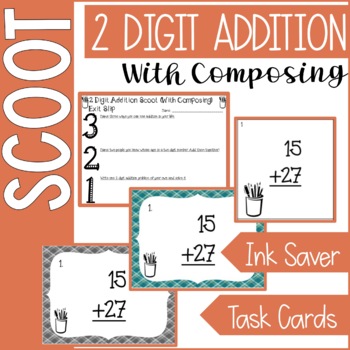 Preview of 2 Digit Addition Scoot Task Cards (with composing/regrouping)