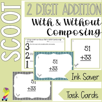 Preview of 2 Digit Addition Scoot Task Cards (with composing & without composing)