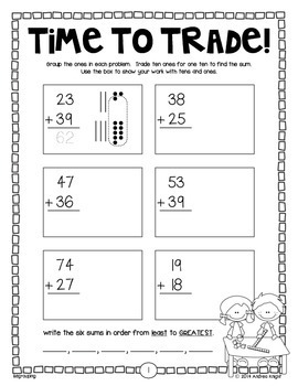 Two Digit Addition: Math Worksheets for Grades 1-2 (Distance Learning)