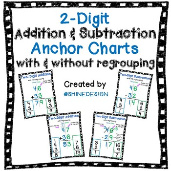 Preview of 2-Digit Addition & Subtraction Anchor Charts (with regrouping and without)