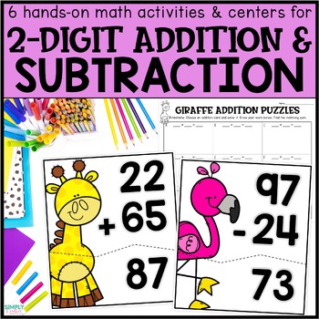 Preview of 2 Digit Addition and Subtraction within 100 Math Centers, 2nd Grade, 2.NBT.5