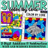 2-Digit Addition & Subtraction Summer Color By Number Math Sheets