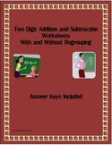 2 Digit Addition & Subtraction Worksheets with Answer Keys