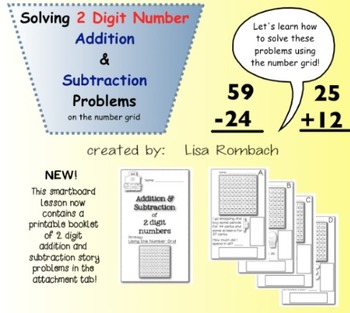 Preview of 2 Digit Addition & Subtraction using the number grid SmartBoard Lesson