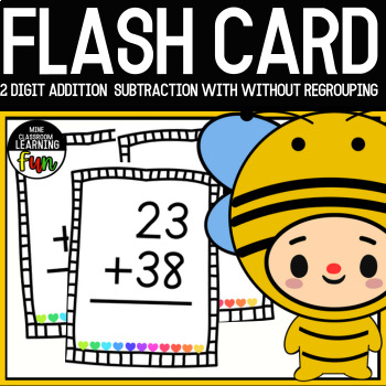 Preview of 2 Digit  Addition  Subtraction with Without Regrouping, Flash Card