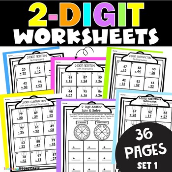 Preview of 2 Digit Addition Subtraction with without Regrouping Worksheets Math Practice