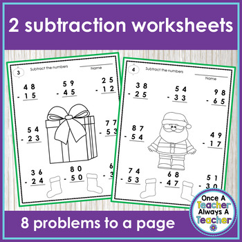 Worksheets • 2-Digit Addition & Subtraction without Regrouping • Christmas
