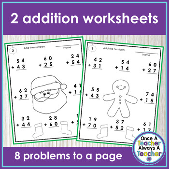 Worksheets • 2-Digit Addition & Subtraction without Regrouping • Christmas
