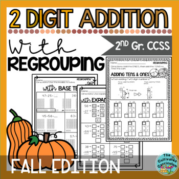Preview of 2 Digit Addition With Regrouping Fall Theme