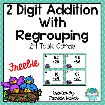 Preview of 2 Digit Addition With Regrouping Task Cards (Free!)