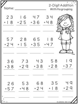 2 digit addition with regrouping worksheets by learning desk tpt