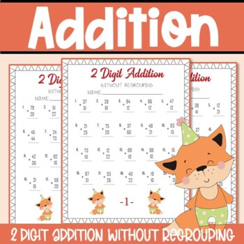 Preview of 2 Digit Addition Without Regrouping, No Prep, Worksheets for First Second Grade