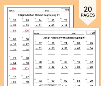 Preview of 2 Digit Addition Without Regrouping Worksheets Adding Practice Math Number Pages