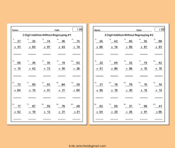 2 Digit Addition Without Regrouping Worksheets Adding Practice Math ...