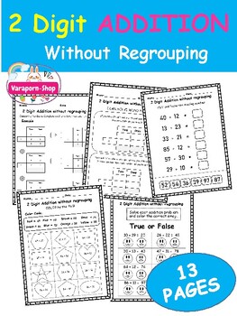 Preview of 2-Digit Addition Without Regrouping Worksheets-Math Activity-13 pages- Freebies