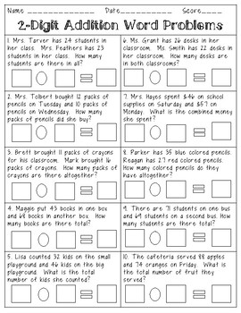 2-Digit Addition Word Problems by Bourne to Teach | TPT