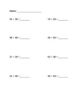 Preview of 2 Digit Addition Worksheet Multiples of 10