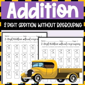 Preview of 2 Digit Addition Worksheets No Regrouping, Fluency Practice Math, 2nd Grade