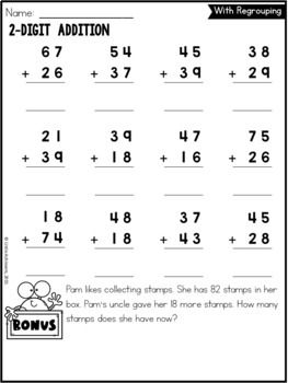 2 Digit Addition and Subtraction With Regrouping Worksheets by Little