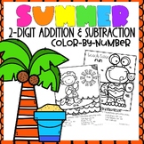 2-Digit Addition and Subtraction Color-By-Number | Summer Themed