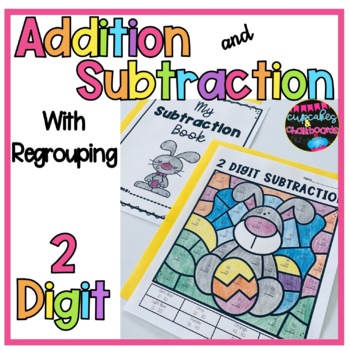 Preview of 2 Digit Addition and Subtraction Color by Number   Spring Coloring Pages