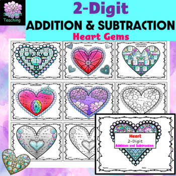 Preview of Heart Gems 2 Digit Addition and Subtraction