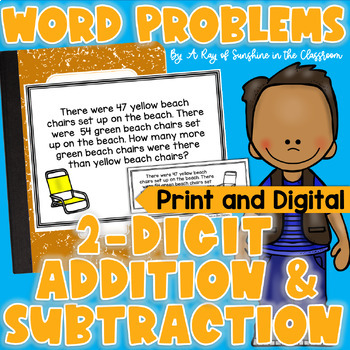 Preview of 2 Digit Word Problems Addition and Subtraction - Printable and Digital