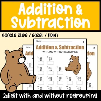 Preview of 2 Digit Addition and Subtraction Worksheets Mixed With and Without Regrouping