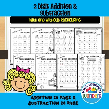Preview of 2 Digit Addition and Subtraction Worksheets With and Without Regrouping Set2
