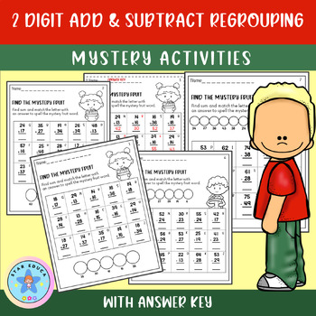 Preview of 2 digit addition and subtraction with regrouping | mystery activities | Fruit