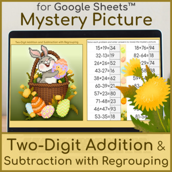 Preview of 2 Digit Addition and Subtraction with Regrouping | Mystery Picture Easter