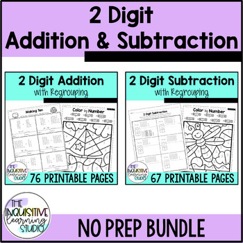 Preview of 2 Digit Addition and Subtraction with Regrouping Worksheets | BUNDLE