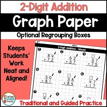 Preview of 2-Digit Addition Practice Worksheets on Graph Paper with Differentiated Options