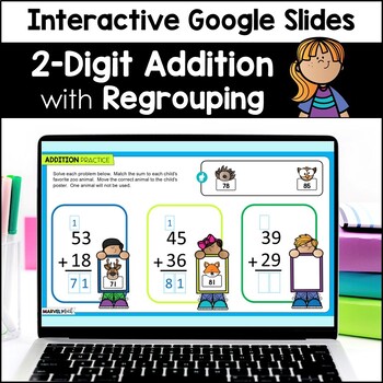 Preview of 2 Digit Addition with Regrouping #2 - Google Slides - Digital Math Activities