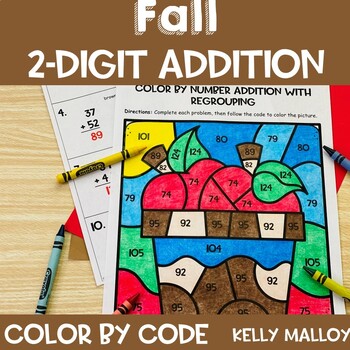 Preview of 2 Digit Addition with Regrouping Color by Number Fall Coloring Pages 