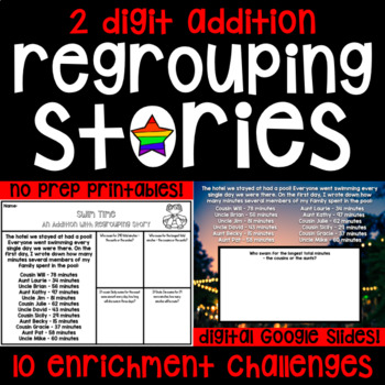 Preview of 2 Digit Addition with Regrouping Enrichment Stories - Printables and Digital