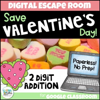 Preview of Valentine's Day 2-Digit Addition with Regrouping Digital February Escape Room