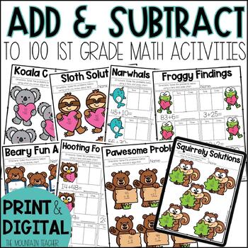 Preview of 2 Digit Addition with Regrouping Worksheets - 1st Grade Math Unit