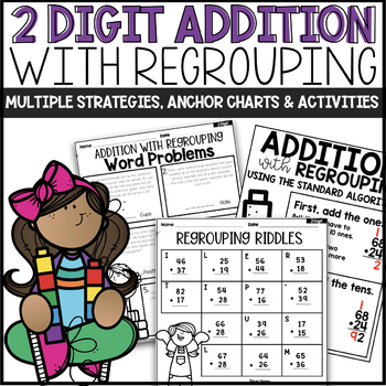 Preview of 2 Digit Addition with Regrouping Worksheets for 2nd Grade