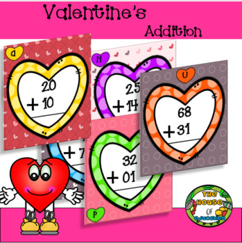 Preview of 2 Digit Addition with regrouping Task Cards - Valentine's Day Themed