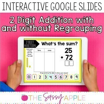 Preview of 2 Digit Addition with & without Regrouping Task Cards Google Slides