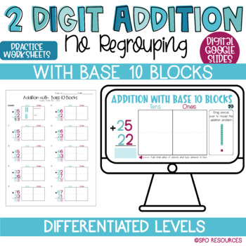 Preview of 2 Digit Addition without Regrouping Base 10  Google Slides Digital Math Centers